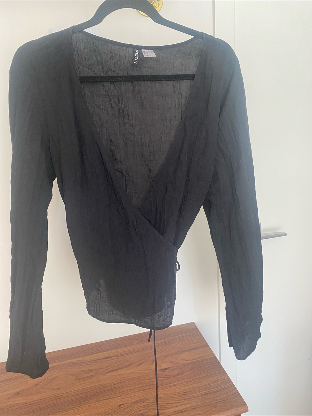 H&M Black Crinkled Wrap Blouse - size L